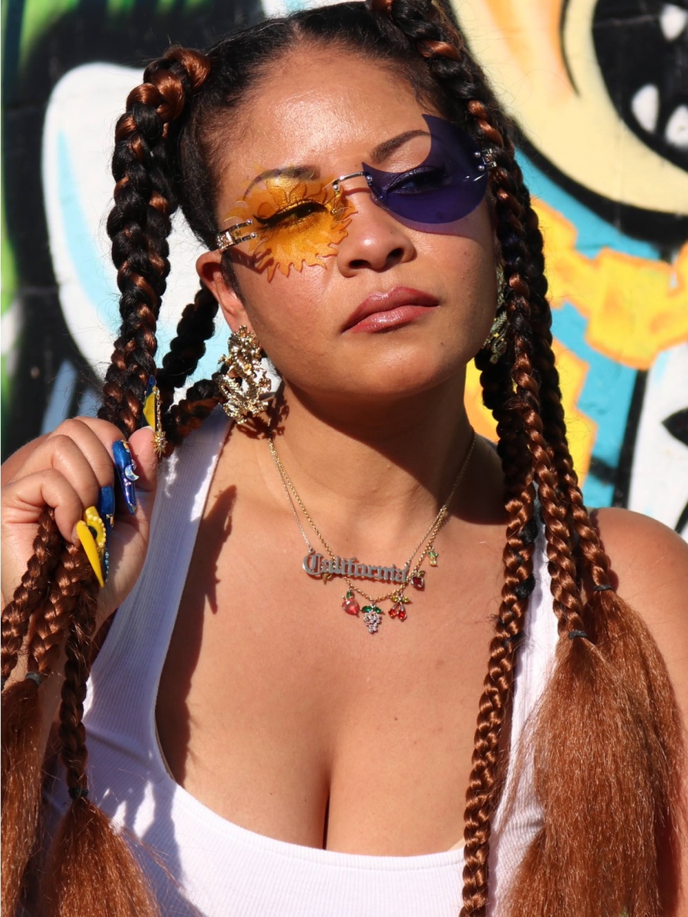 Sun & Moon Rimless Sunglasses in Yellow and Blue